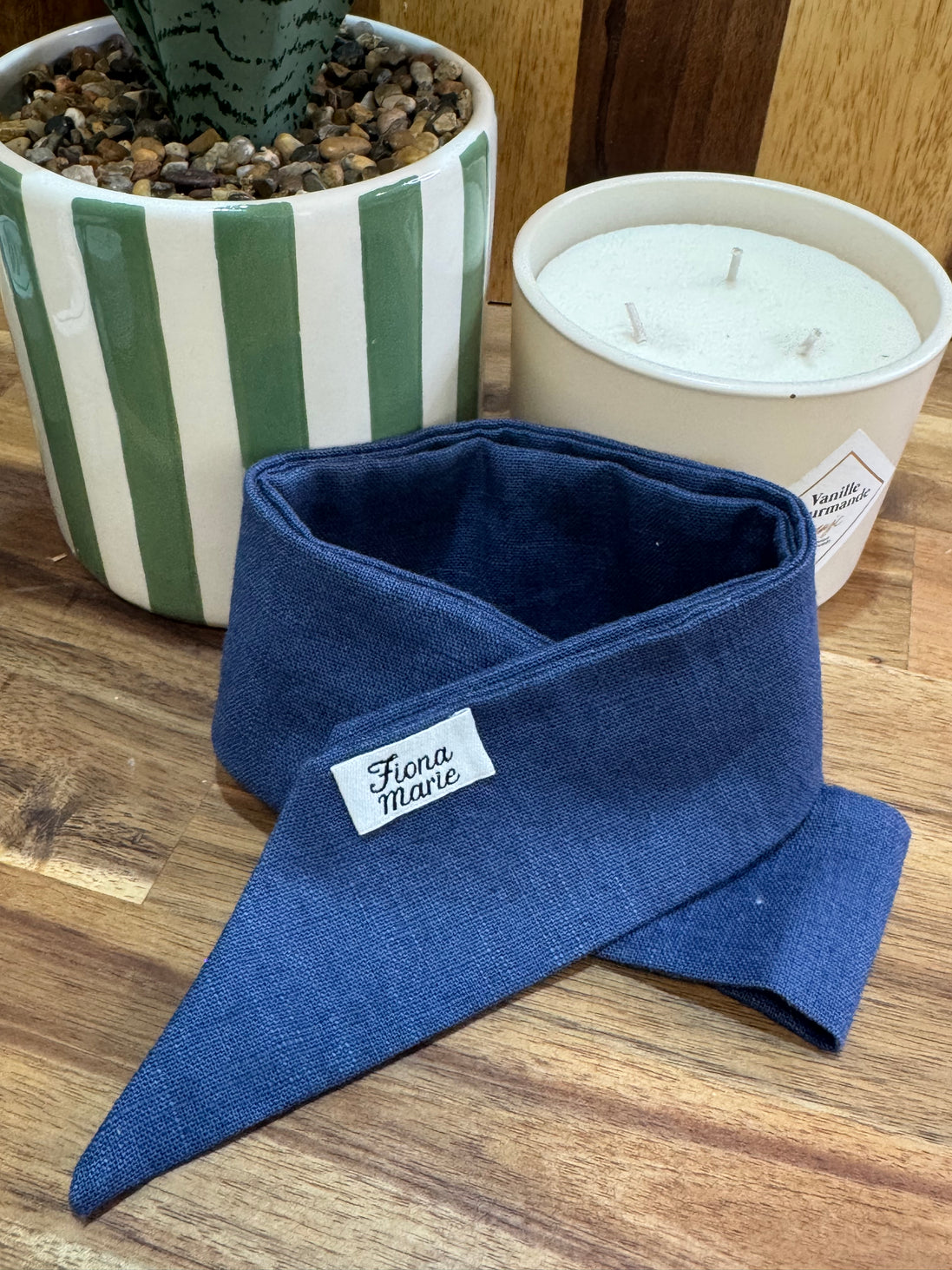 Bandeau en lin fait mains - Bleu Jean