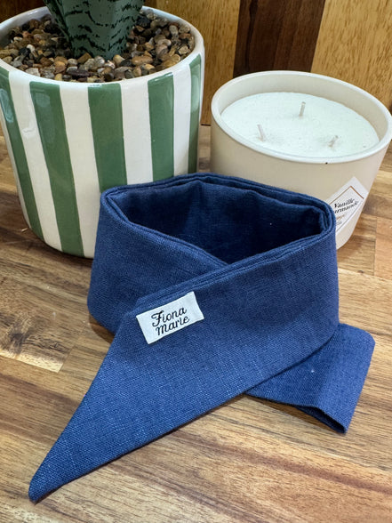 Bandeau en lin fait mains - Bleu Jean