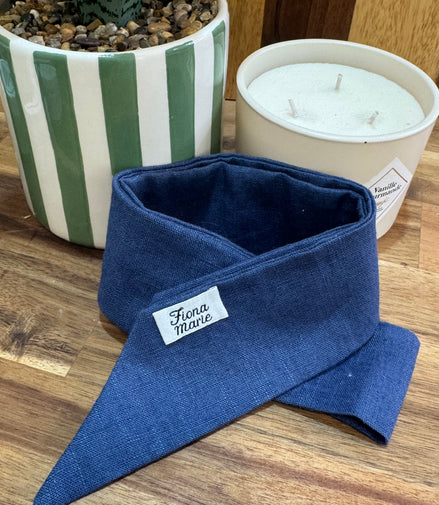 Bandeau en lin fait mains - Bleu Jean
