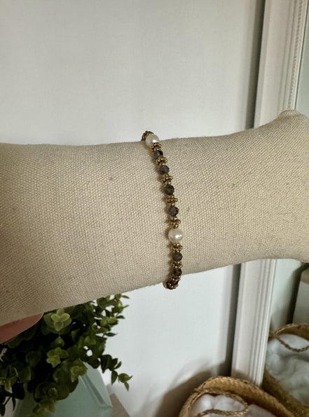 Bracelet Éléonore - Pierre d'Agate bleue & perles d'eau douce