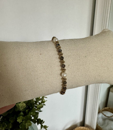 Bracelet Éléonore - Pierre d'Agate bleue & perles d'eau douce
