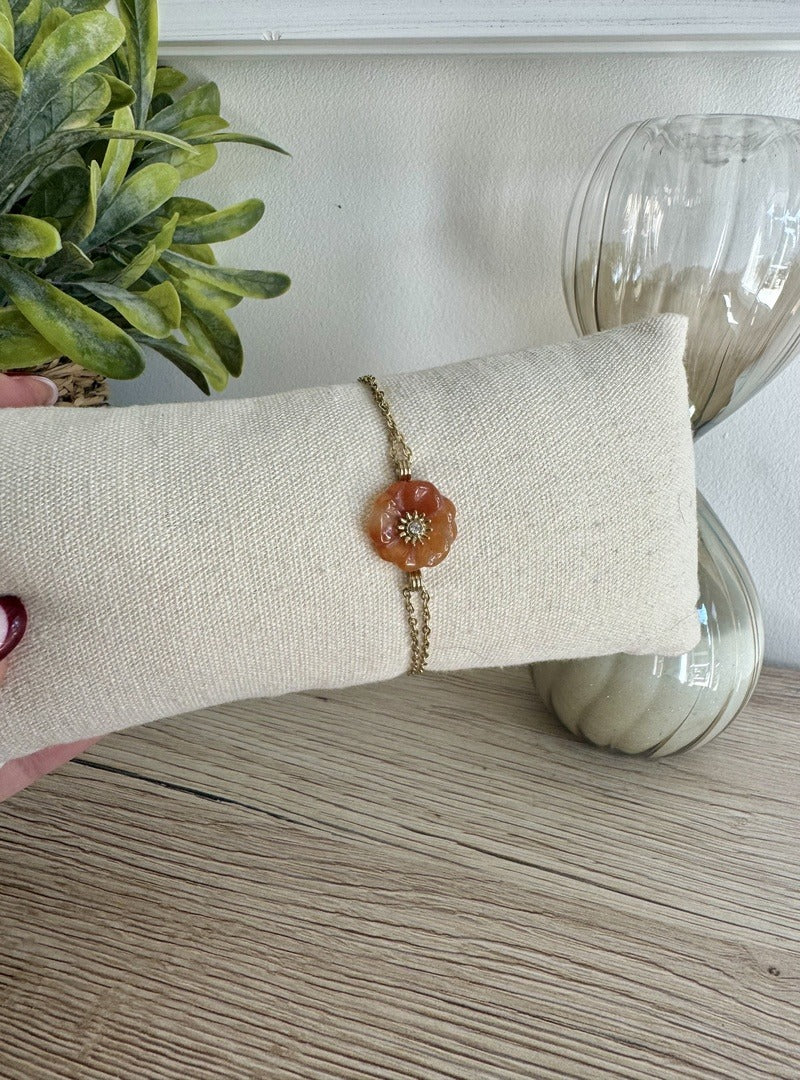 Bracelet Violette - fleur en pierre naturelle d'aventurine orange