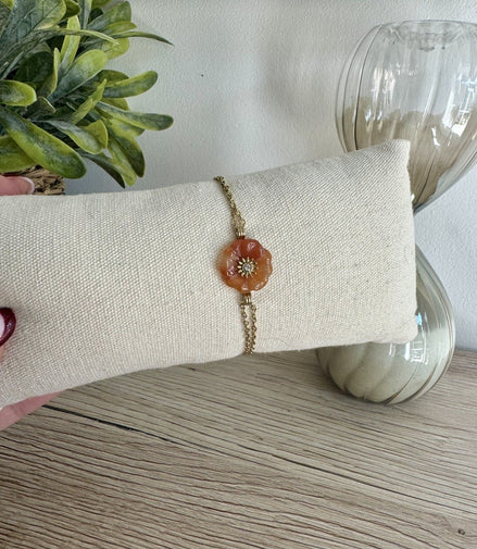 Bracelet Violette - fleur en pierre naturelle d'aventurine orange