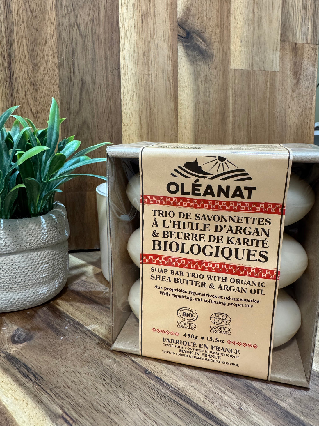Trio savonnettes à l'huile d'argan et beurre de karité biologique - 3 x 150g - OLEANAT