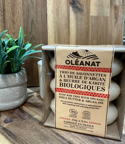 Trio savonnettes à l'huile d'argan et beurre de karité biologique - 3 x 150g - OLEANAT