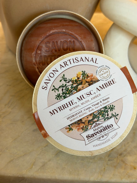Savon Myrrhe, Musc & Ambre avec boîte en bois 100g