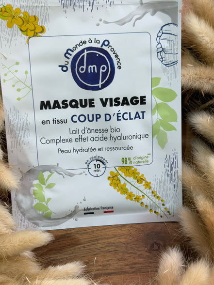 Masque Visage en tissu Coup d’Eclat et Hydratant au Lait d’Ânesse BIO – 20ml